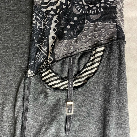 Vex Collection Patchwork Artsy Abstract Floral Cowl Neck Grey Dress Soft Sz 38 - Picture 5 of 9